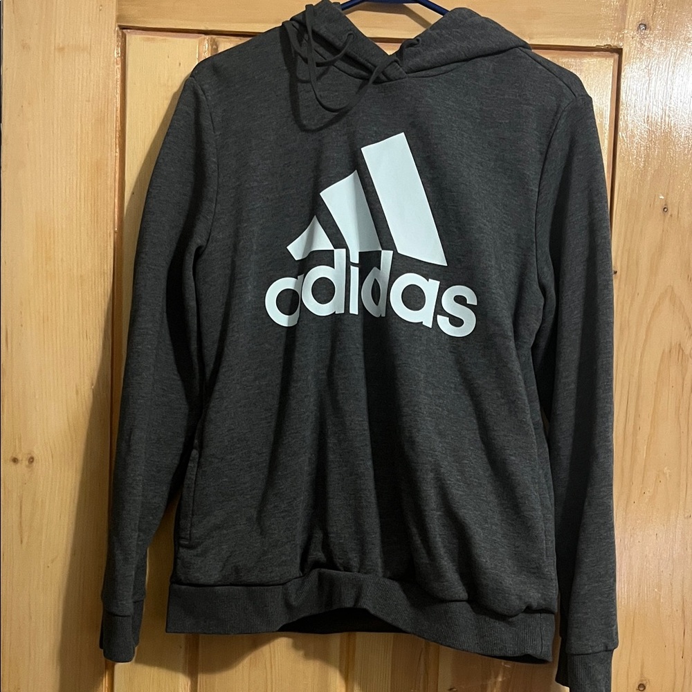 Adidas Charcoal Hoodie with Light Blue Logo